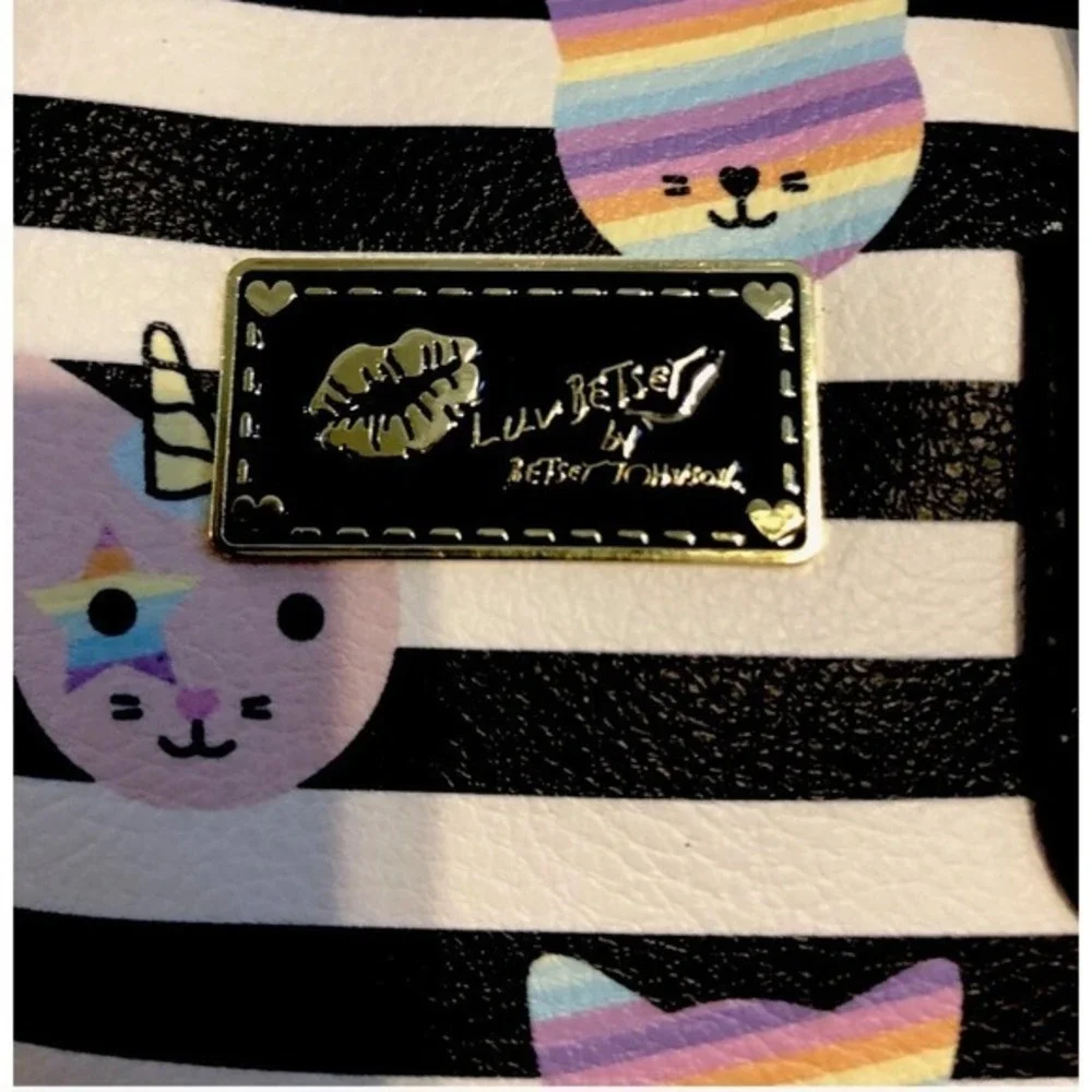 Unicorn Cat Rainbow Striped Mini Satchel  Luv Betsey Johnson Crossbody Bag Purse